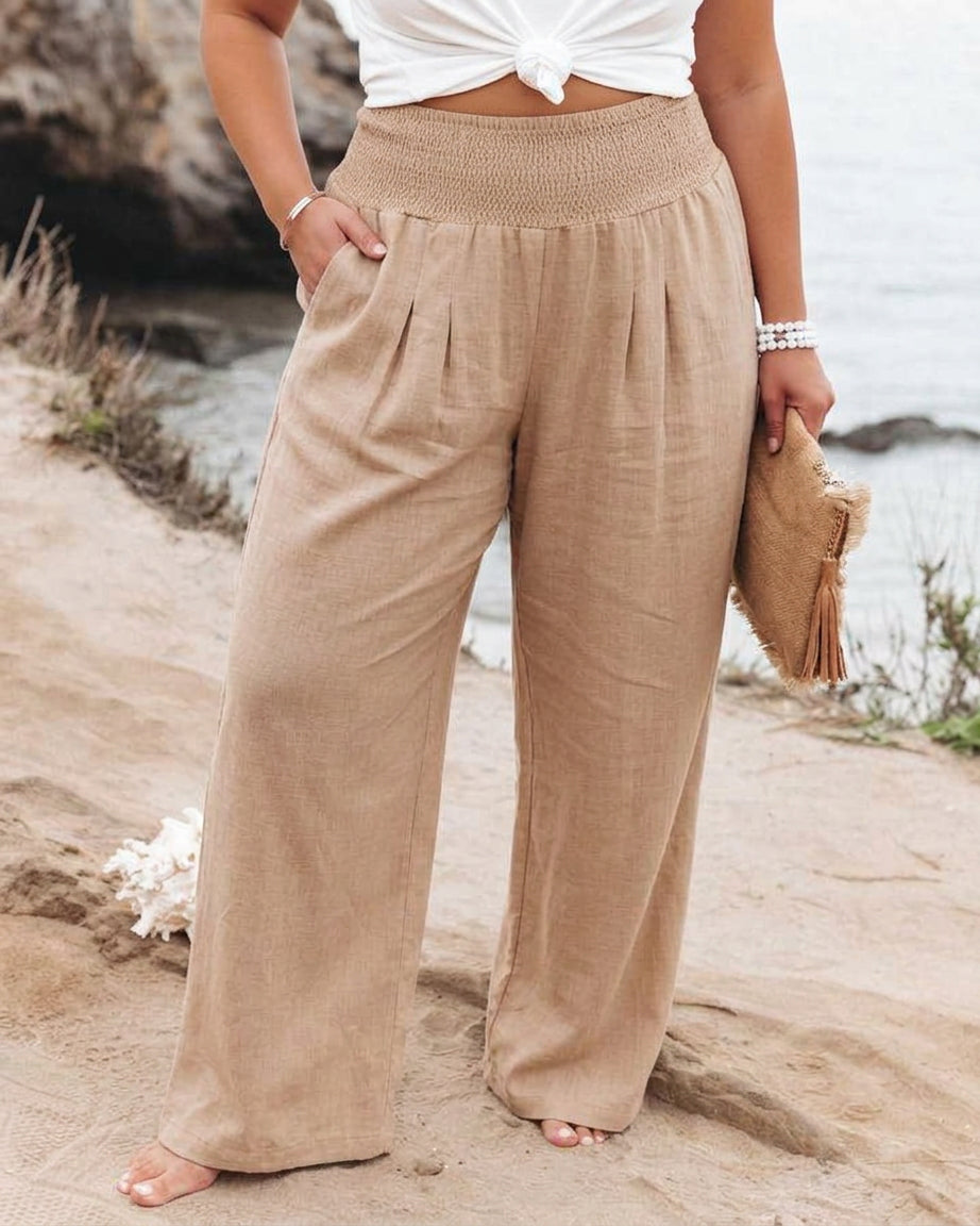 Susan | Flowing Beach Pants with Wide Legs - Plus size model