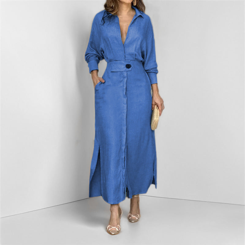 Isla V-Neck Slim Dress: Elegant Sky Blue Statement