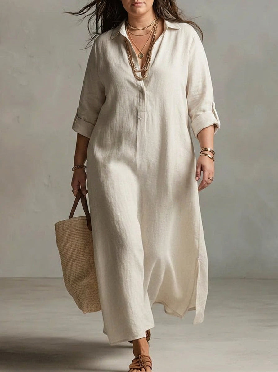 Vivienne Long Sleeve Dress: Effortless Laid-Back Elegance - Plus size model