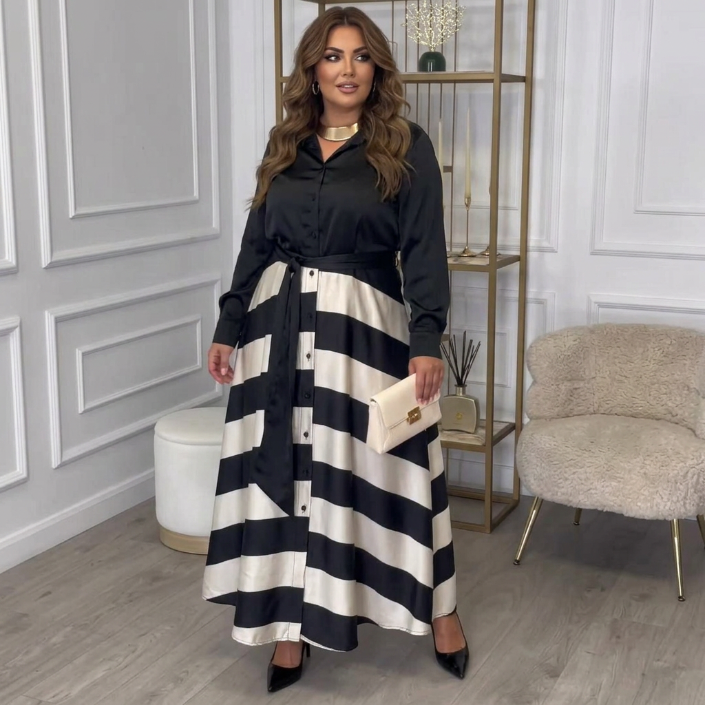 Yvonne | Striped Maxi Dress - Plus size model
