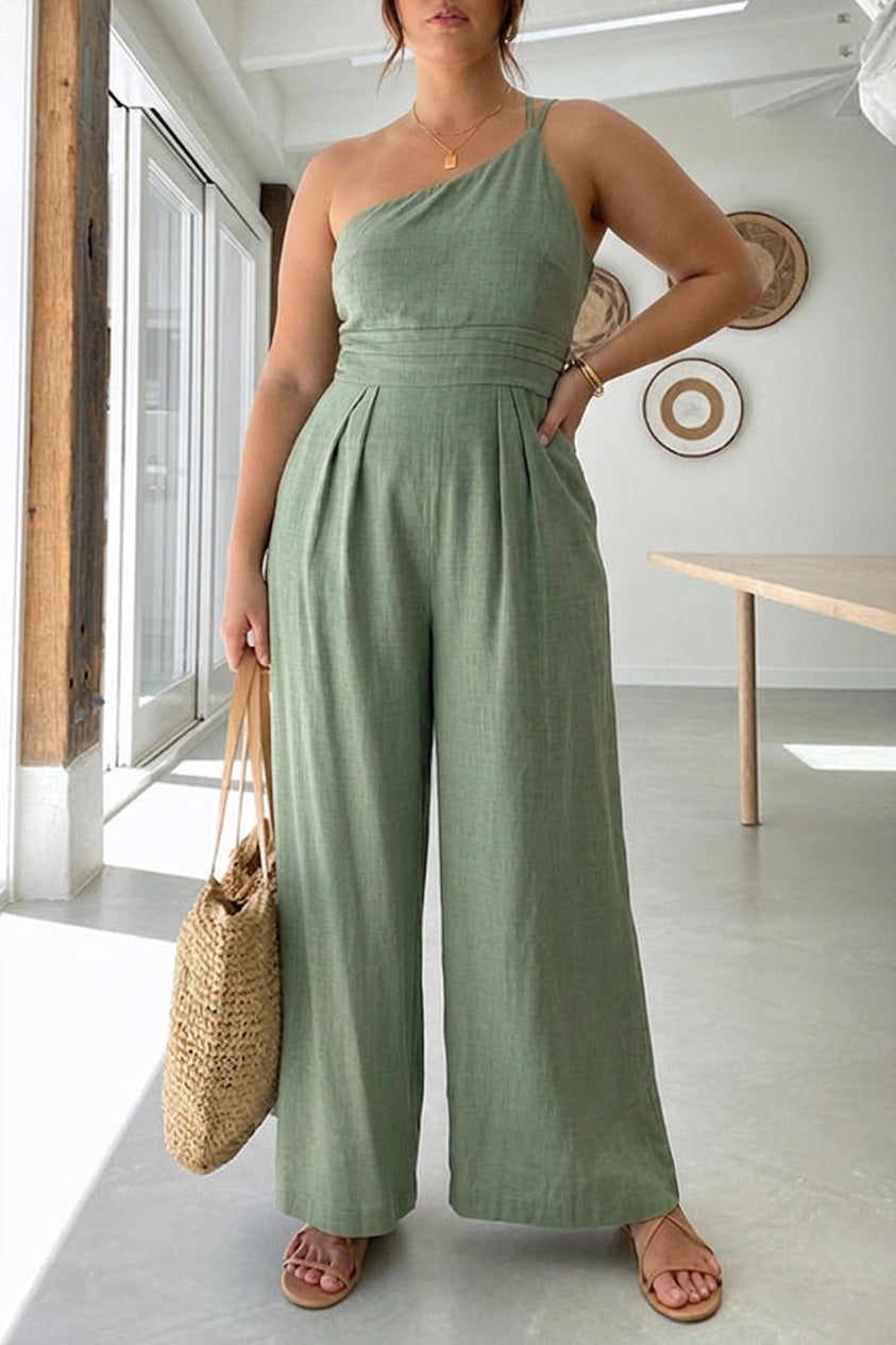 Bennett - Sexy Sling Waist Pocket Straight Sleeveless Jumpsuit - Plus size model