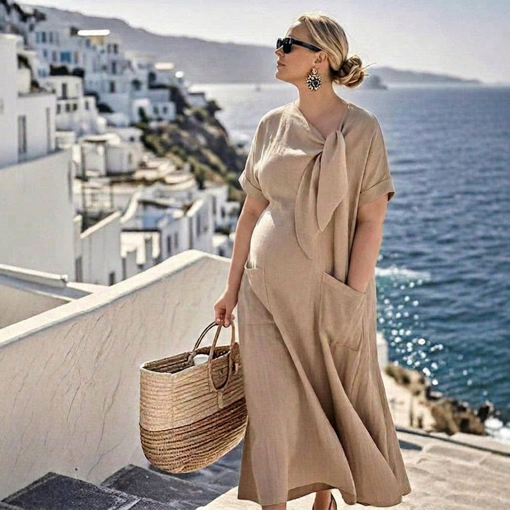 Evelyn Bow Maxi Dress: Effortless Everyday Elegance - Plus size model