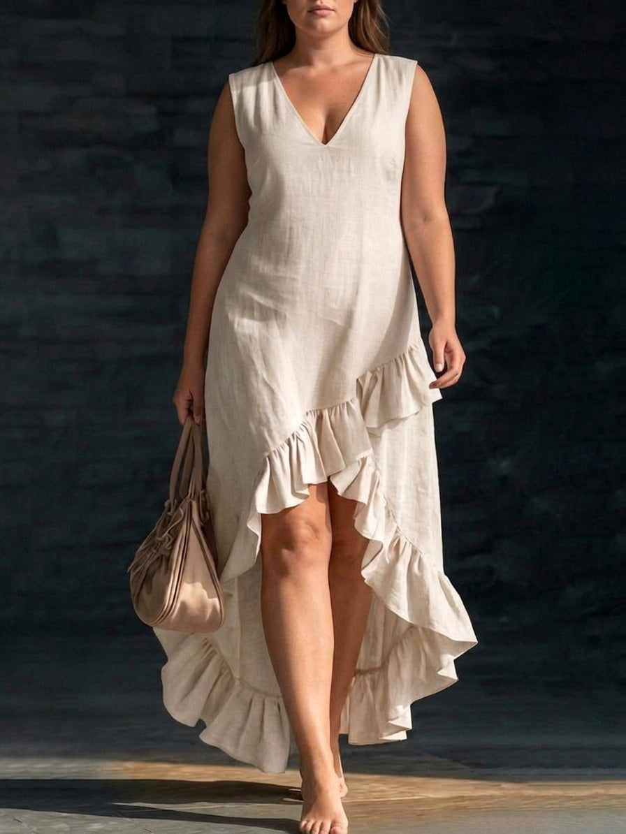 Aria Cotton Linen Dress: Soft Everyday Comfort - Plus size model