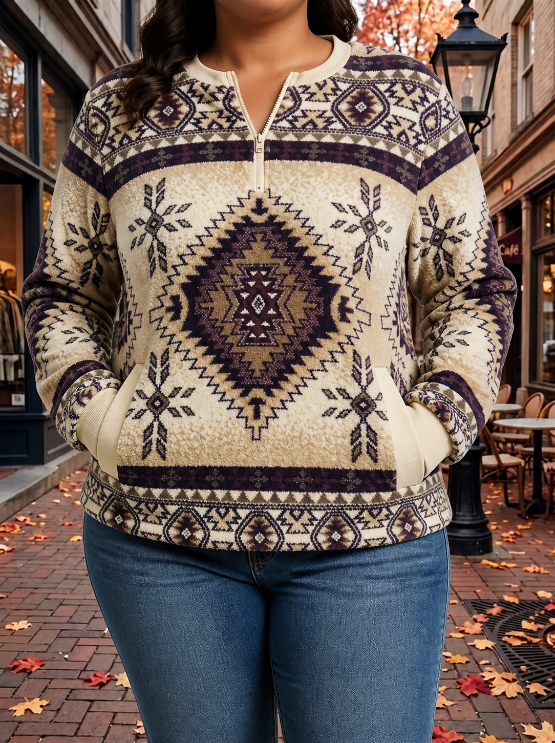 Alterra™ | Aztec Jacquard Sweatshirt - Plus size model