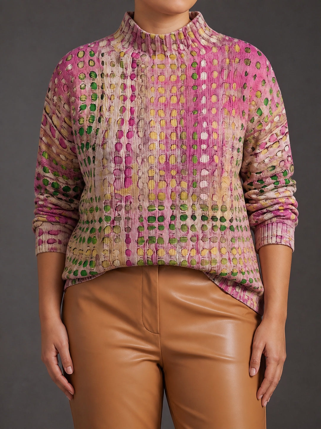 Calyx | Orchid Dot Lattice Turtleneck - Plus size model