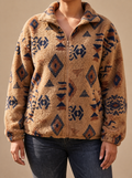 Roanne™ | Camel Aztec Sherpa Bomber - Plus size model