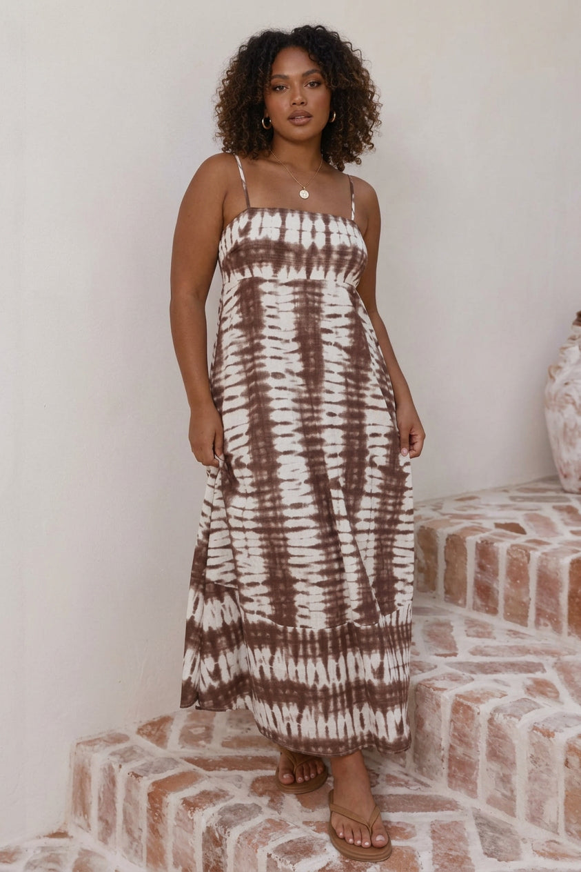 Charlee - Linen-Style Tie-Dye Cami Maxi Dress - Plus size model