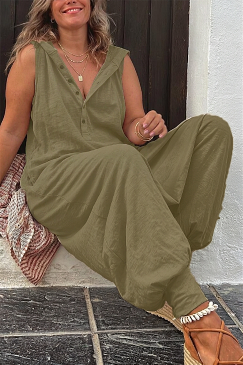 Kendall - Ryker Pocketed Half Button Hooded Jumpsuit - Plus size model