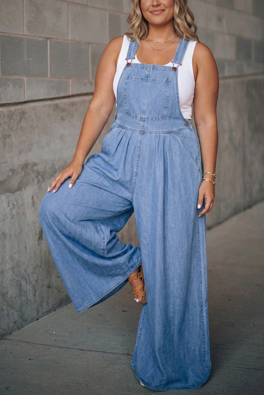 Zara - Fashion Casual Solid Pocket Spaghetti Strap Loose Jumpsuits - Plus size model