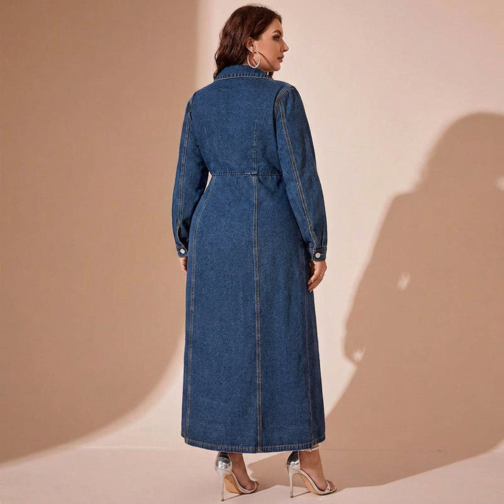 Sarah Denim Cardigan Dress - Plus size model