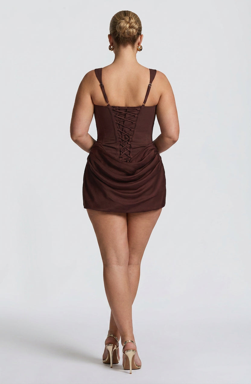 Cornelia Mini Dress - Plum Brown - Plus size model