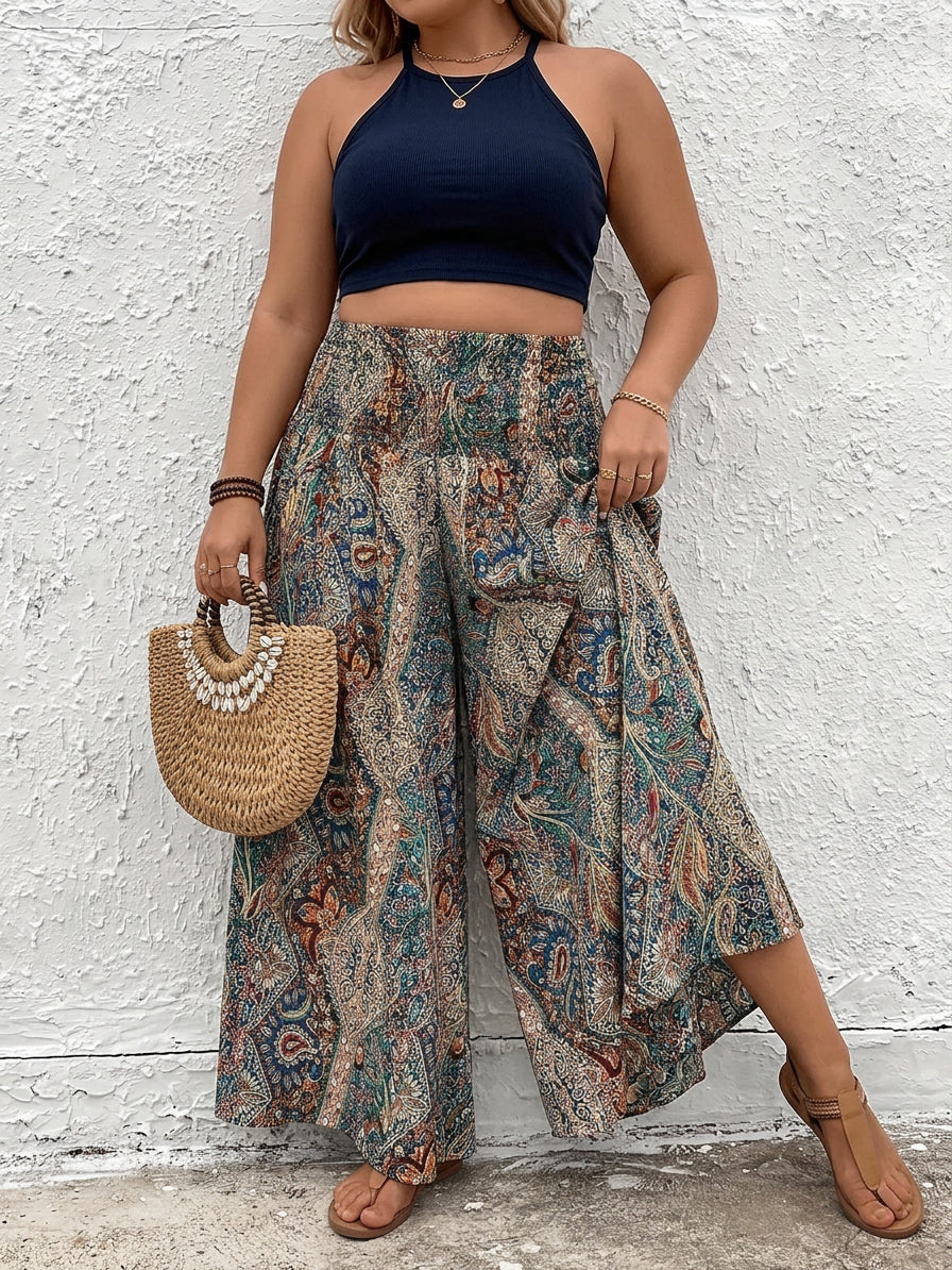 Dakota | Bohemian Wide Leg Pants - Plus size model