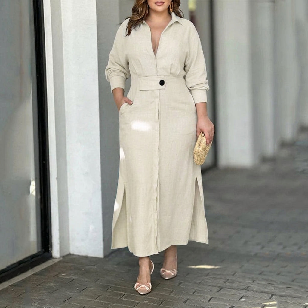 Elise Elegant Tied Dress: Chic Commute Long Sleeve Style - Plus size model