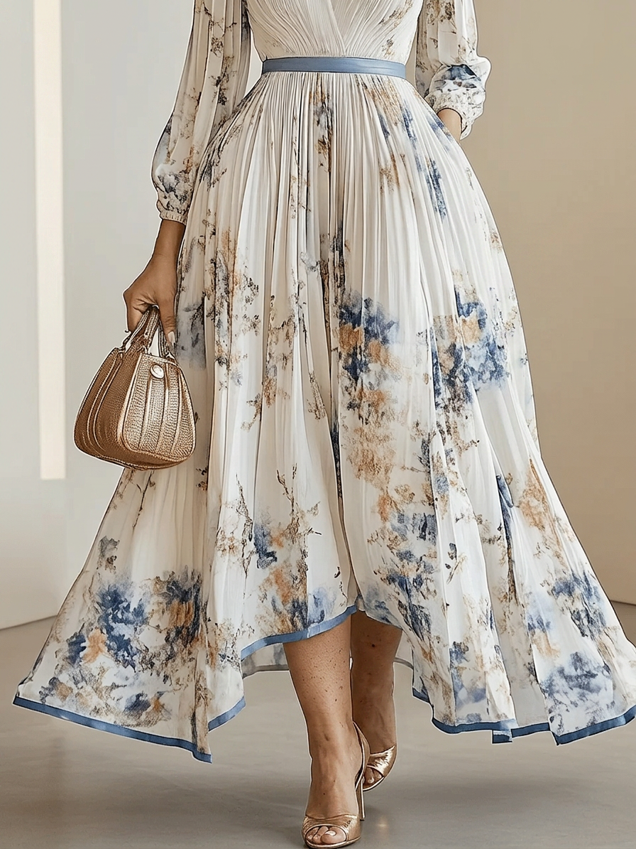 Amalia | White Floral Chiffon Balloon Sleeve Maxi Dress - Plus size model