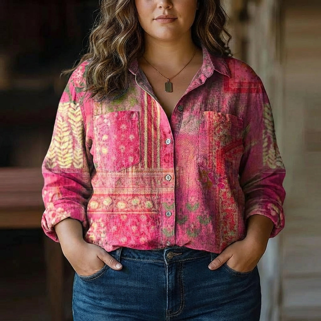 Rebecca | Bohemian Pattern Vintage Blouse - Plus size model