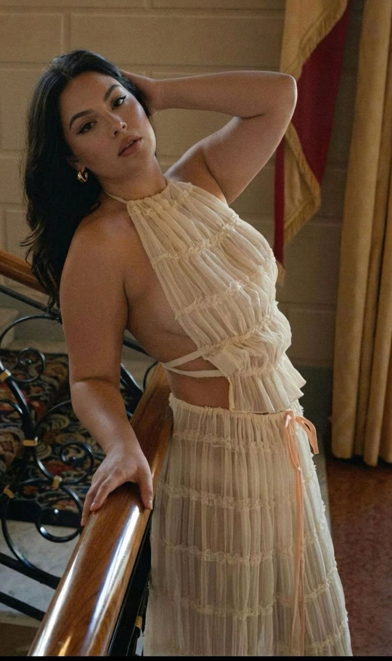 Marina | Ruched Halter Crop Top & Maxi Skirt Set - Plus size model