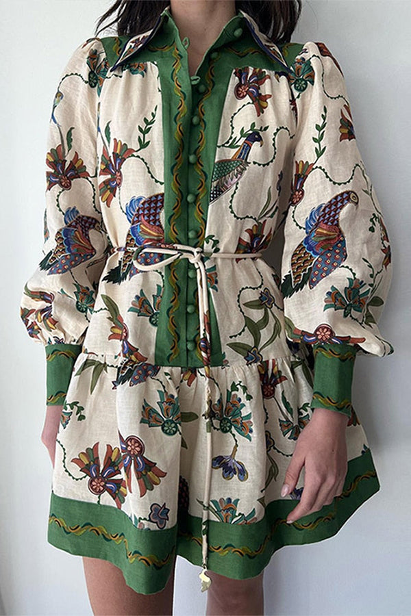 Lauren - Celebrate Everyday Unique Print Color Match Balloon Sleeve Shirt Mini Dress