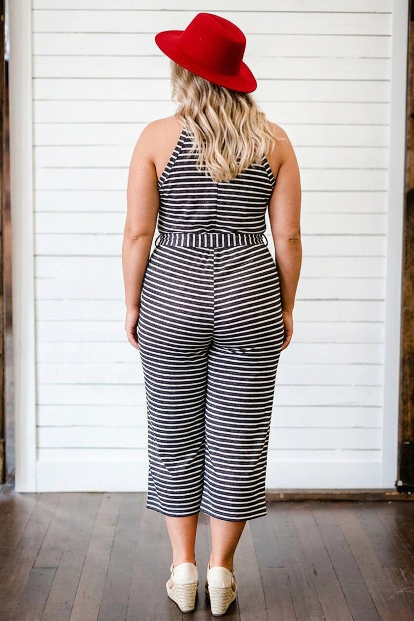 Ember - Pretty Striped Tie Waist Jumpsuit - Plus size model