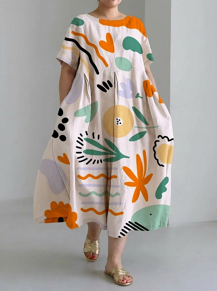 Elegant Casual Summer Printed Loose  Dress - Plus size model