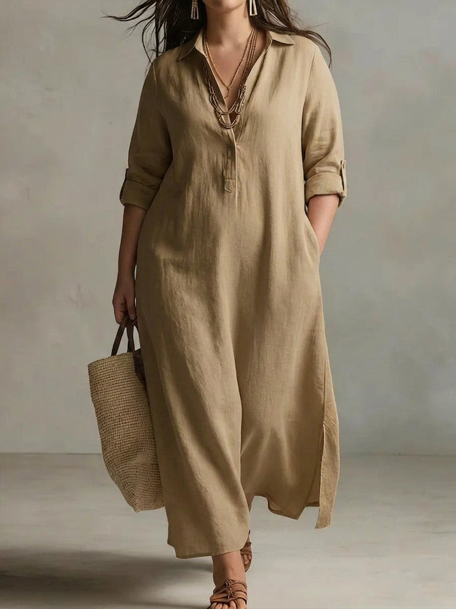 Vivienne Long Sleeve Dress: Effortless Laid-Back Elegance - Plus size model