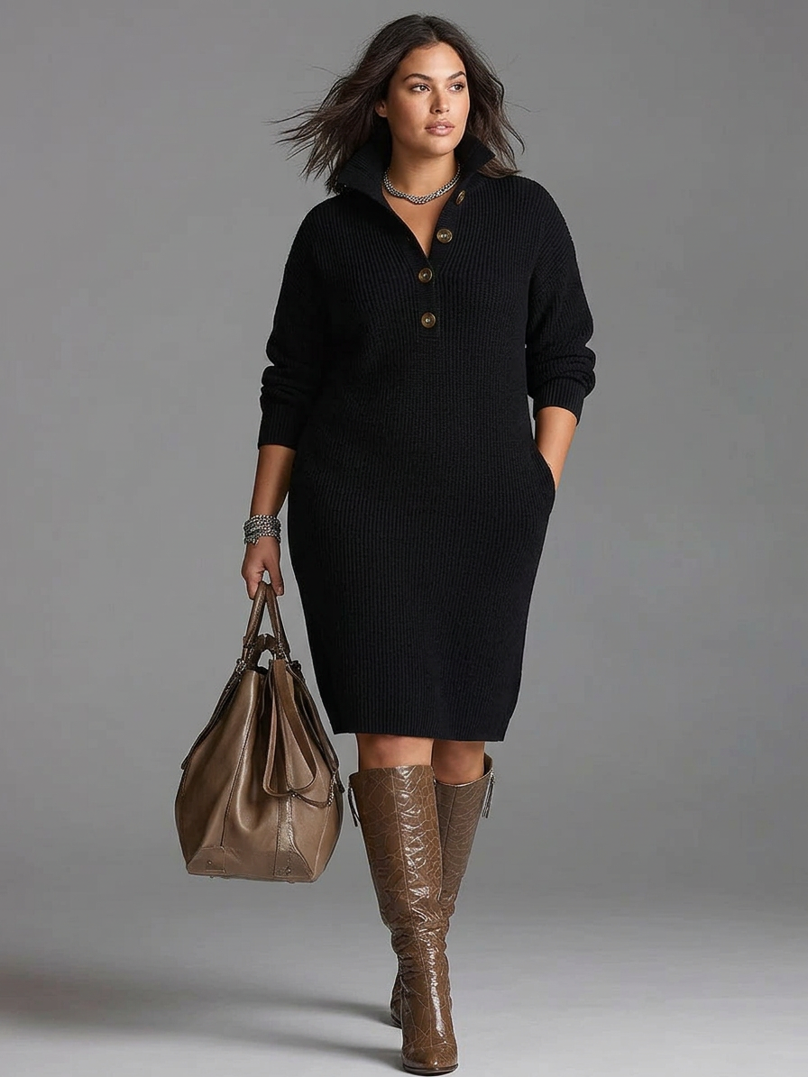 Janice | Elegant Sweater Dress - Plus size model