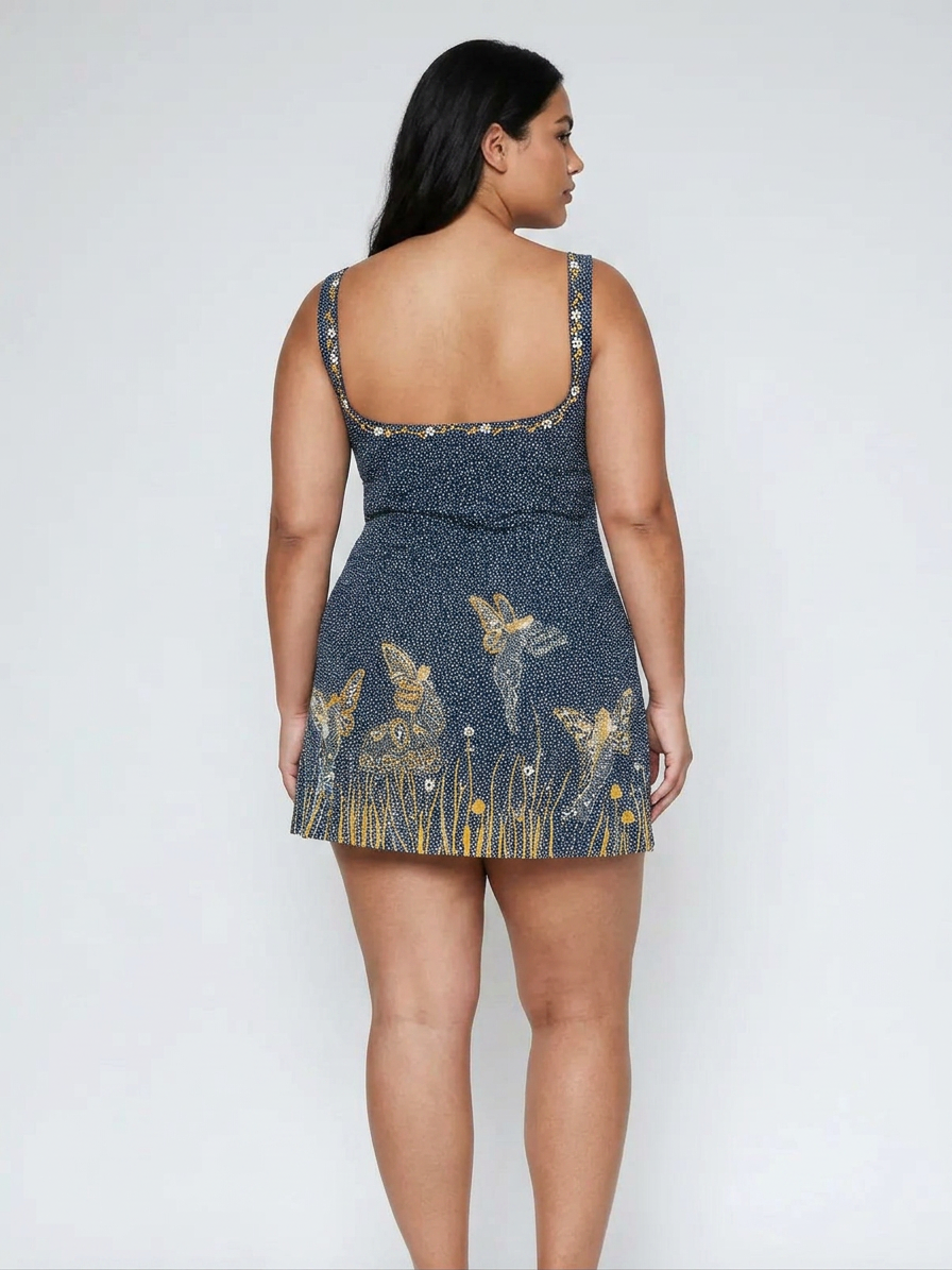 Celeste – Midnight Blue Beaded Mini Dress - Plus size model
