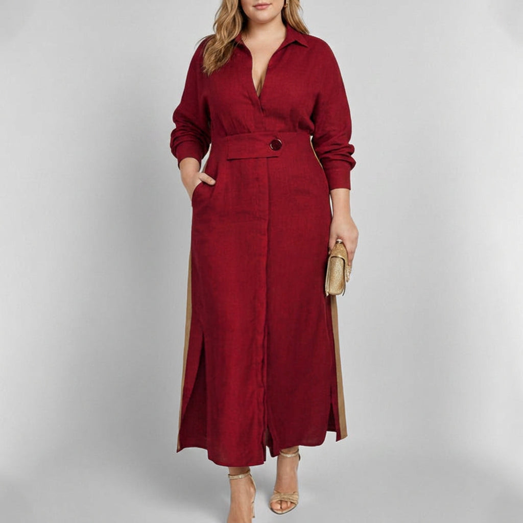 Elise Elegant Tied Dress: Chic Commute Long Sleeve Style - Plus size model