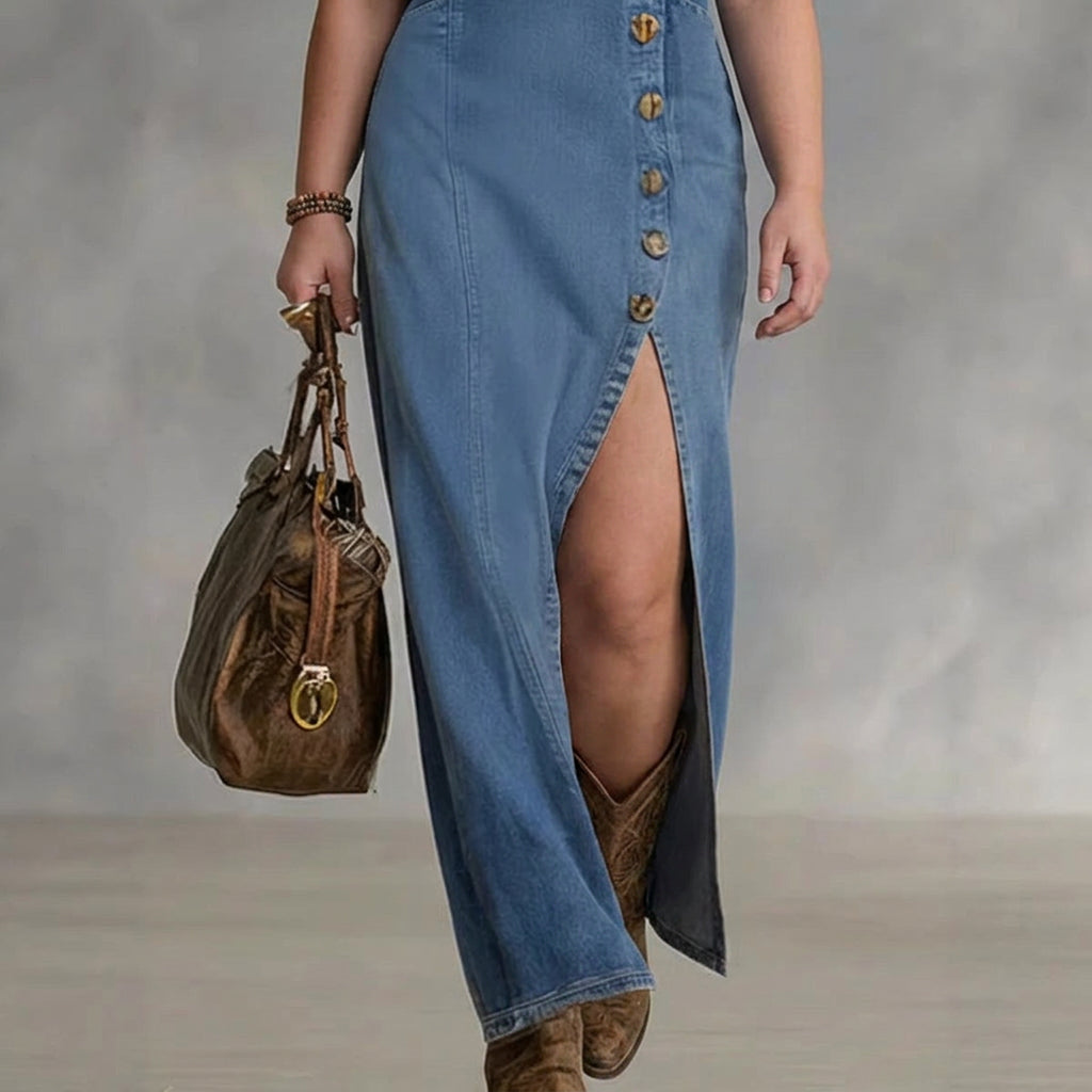 Amelia Sleeveless Denim Dress - Plus size model