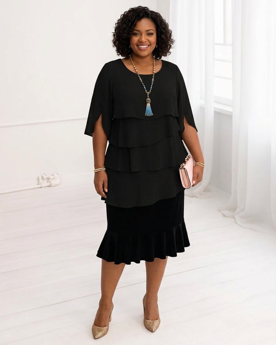 Patricia | Elegant Comfort Ruffle Dress - Plus size model