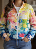Margaret | Watercolour Floral Zip Cardigan - Plus size model