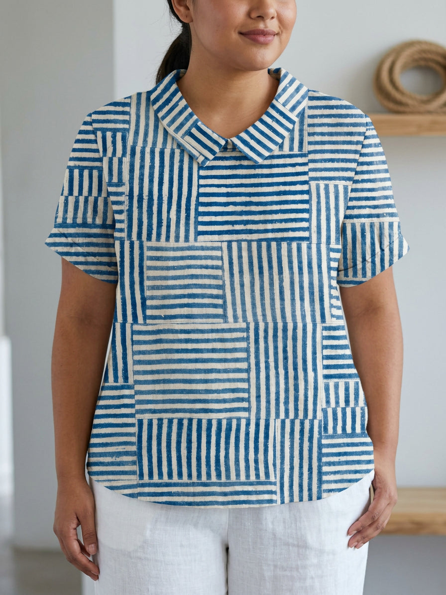 Amelia | Striped Patchwork Shirt - Plus size model