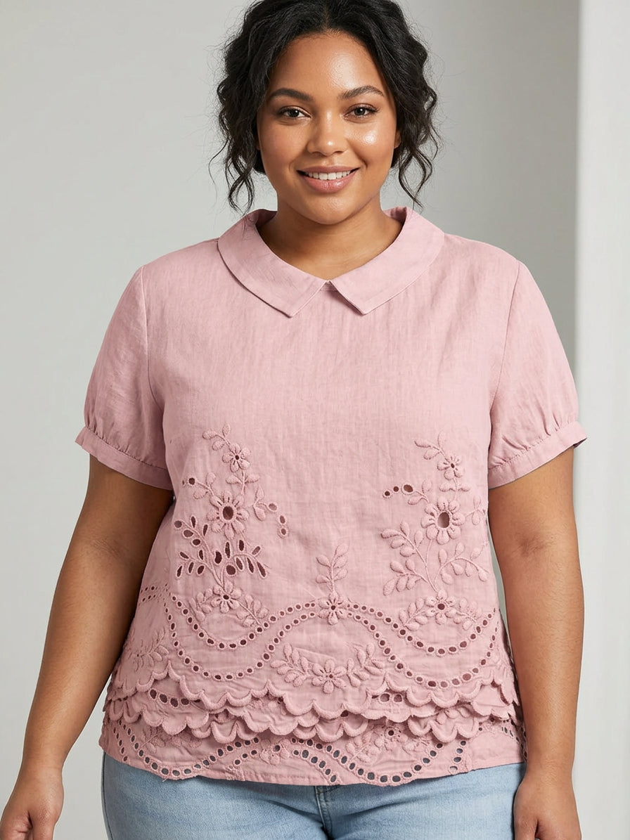 Lily | Floral Embroidered Shirt - Plus size model