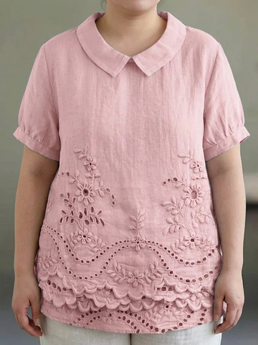 Amara | Embroidered Floral Shirt - Plus size model
