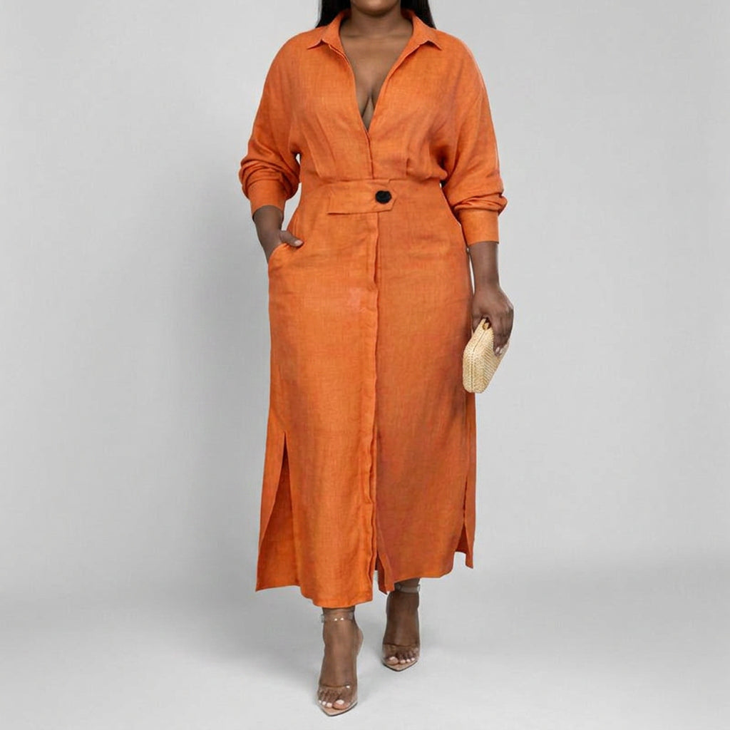 Elise Elegant Tied Dress: Chic Commute Long Sleeve Style - Plus size model