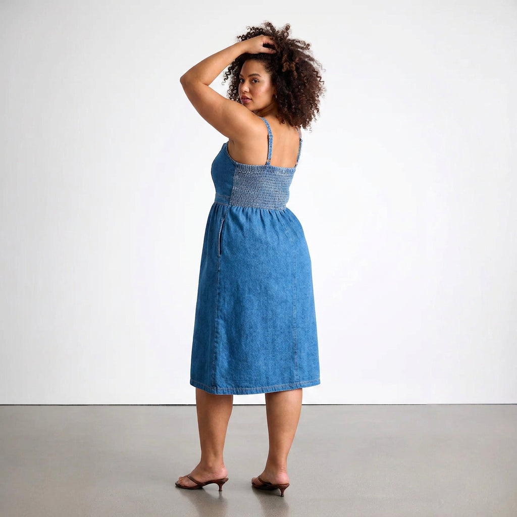 Luna V-neck Cardigan Denim - Plus size model