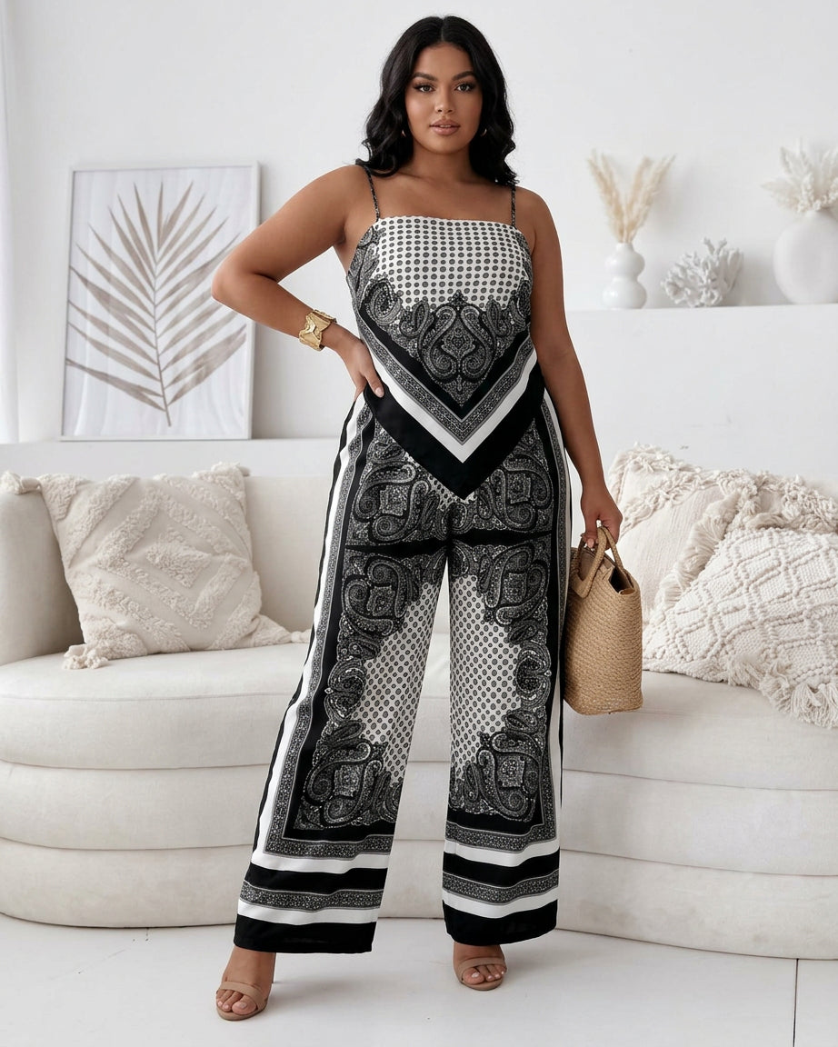 Helen | Vacation Ready Stylish Lace-Up Vest & Pants Two-Piece Set Dress - Plus size model