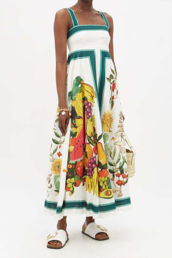 Tiffany - ITALIAN COASTLINE FRUIT FLORAL PRINT BACK SMOCKED MAXI DRESS