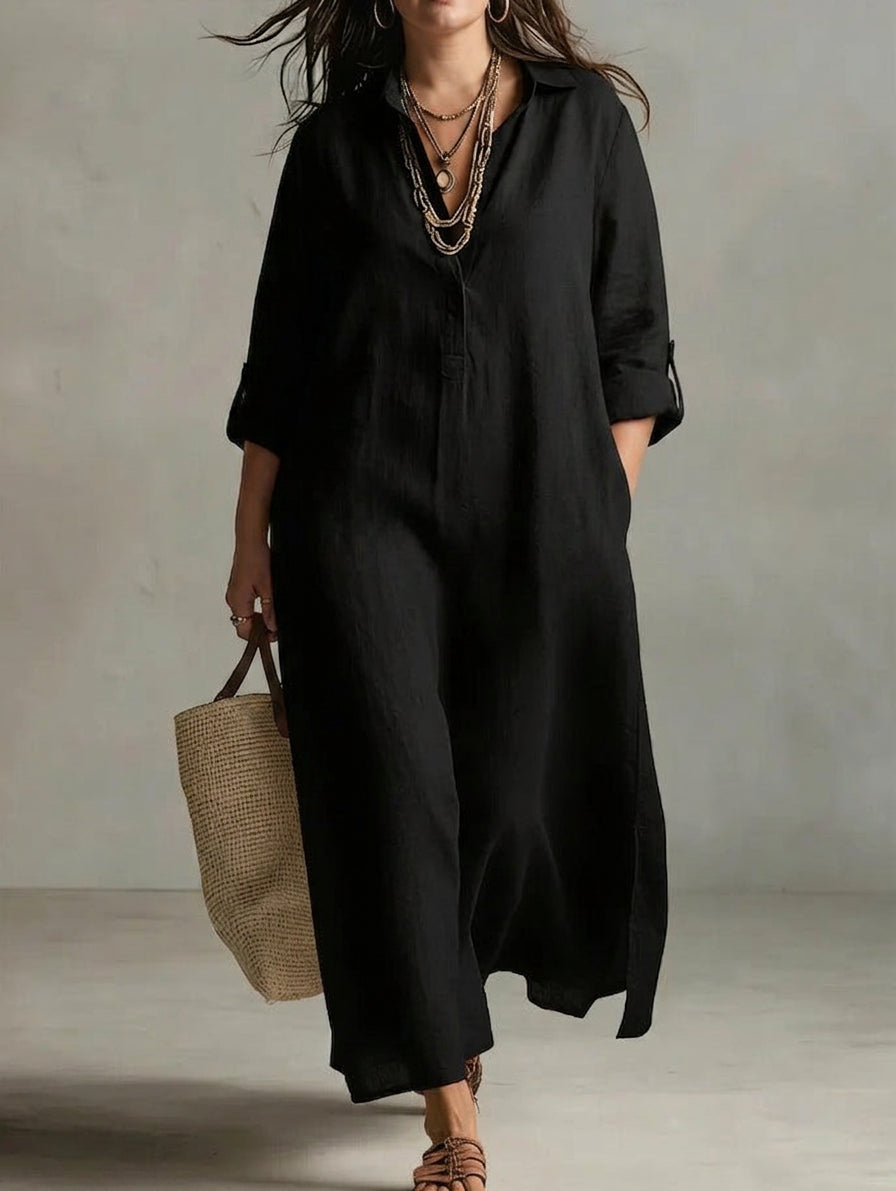 Vivienne Long Sleeve Dress: Effortless Laid-Back Elegance - Plus size model