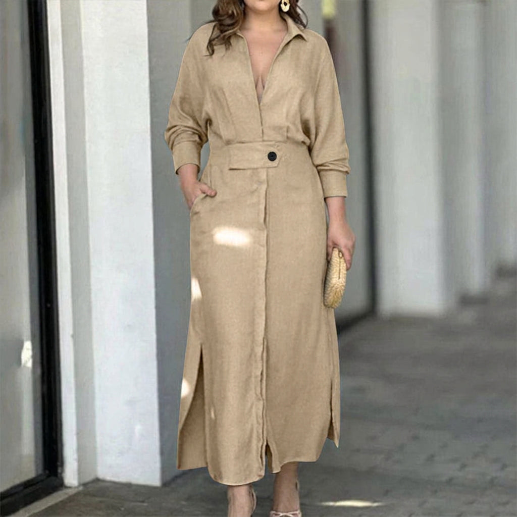 Elise Elegant Tied Dress: Chic Commute Long Sleeve Style - Plus size model