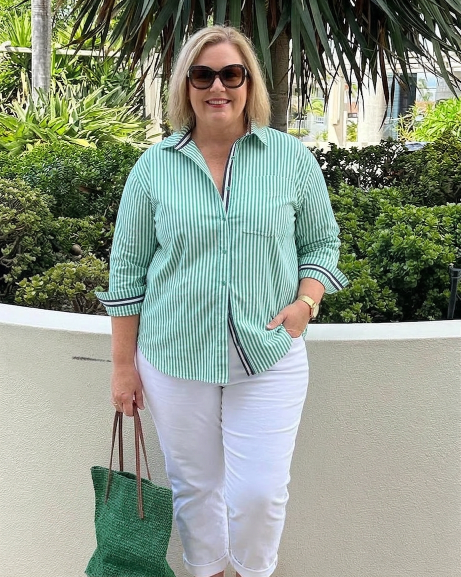 Elena | Striped Blouse - Plus size model