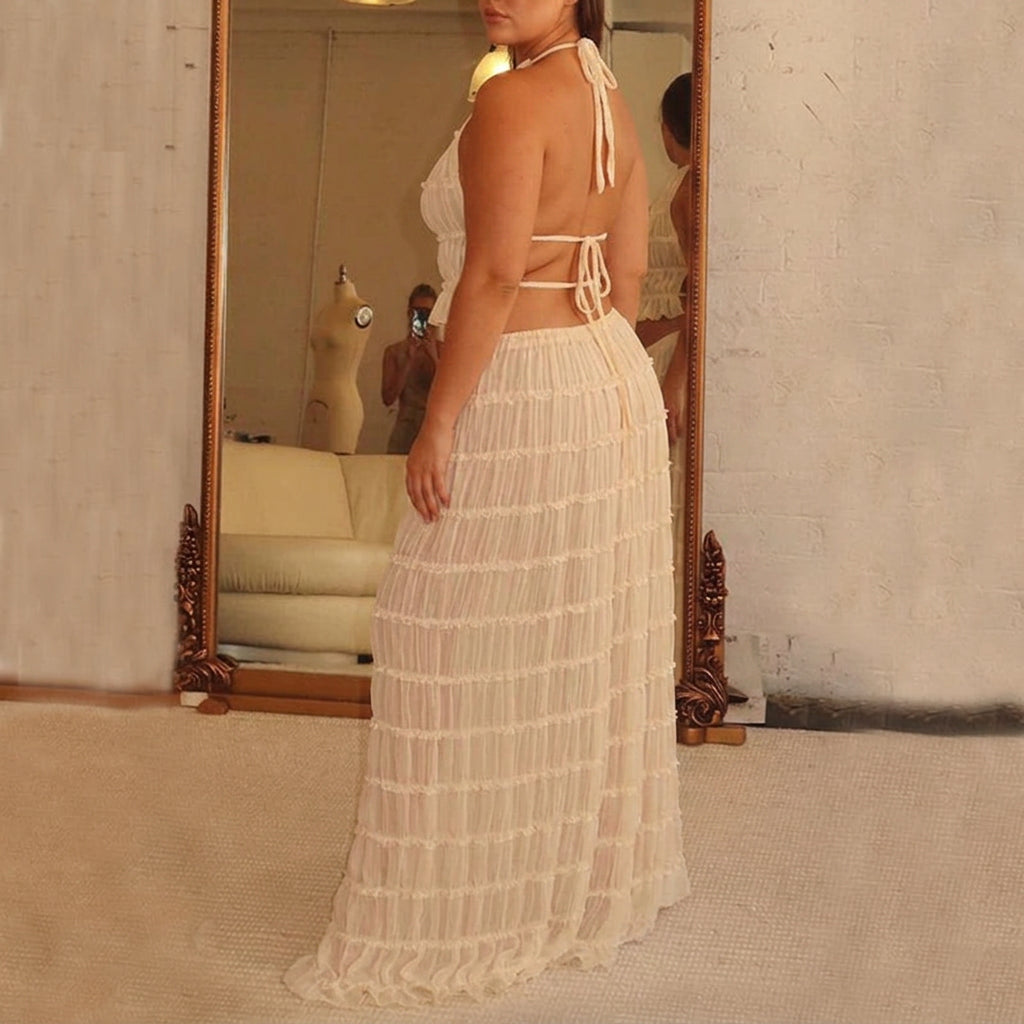 Marina | Ruched Halter Crop Top & Maxi Skirt Set - Plus size model