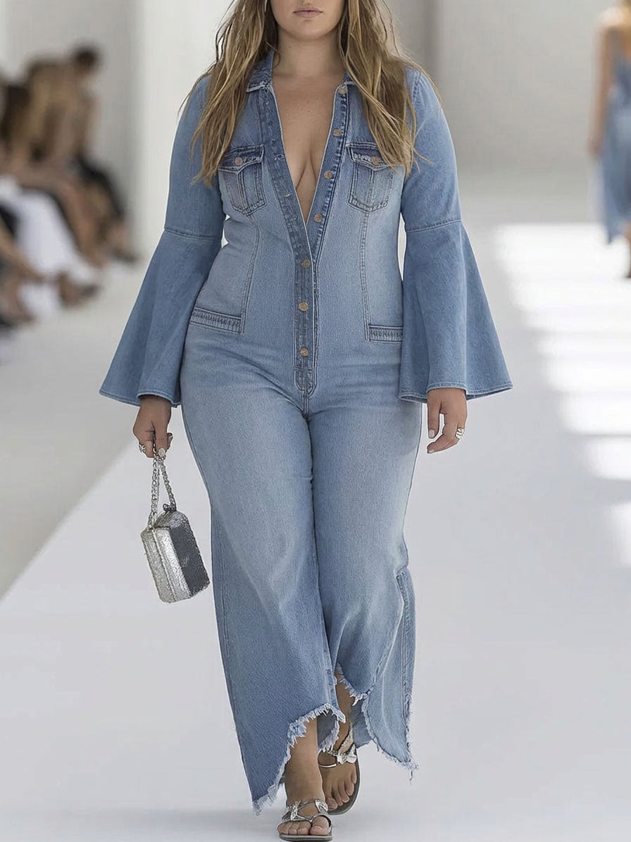 Rachel - Long-Sleeved Wide-Leg Jumpsuit - Plus size model