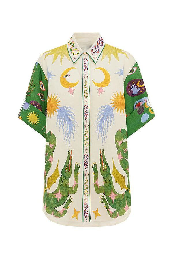 Faith - Days of Heaven Linen Blend Unique Print Blouse and Elastic Waist Pocketed Shorts Set