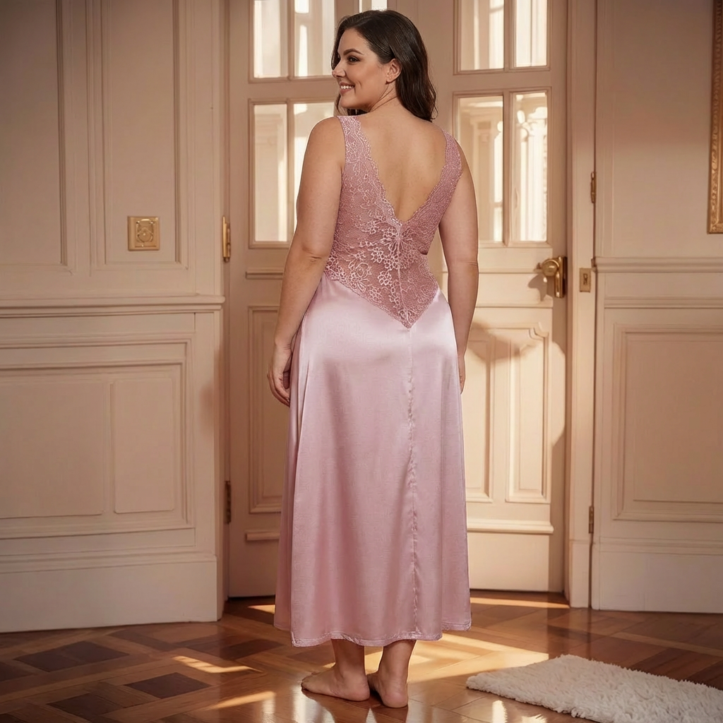 Rosalie | Soft Lace Backless Nightgown - Plus size model