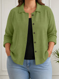 Susan | Relaxed Button-Front Blouse in Moss Green - Plus size model