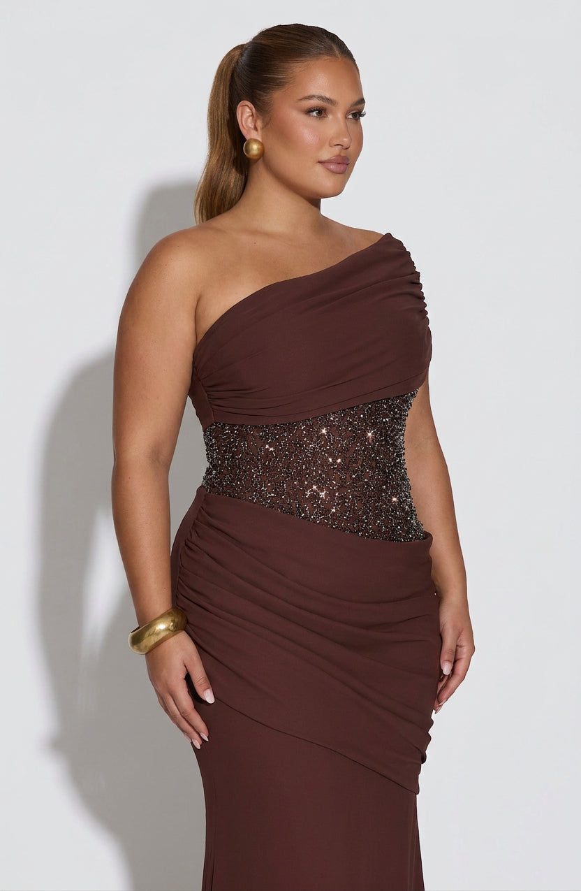 Ellora Gown - Plum Brown - Plus size model
