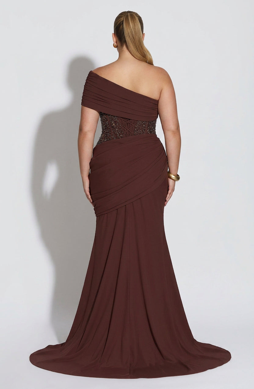 Ellora Gown - Plum Brown - Plus size model