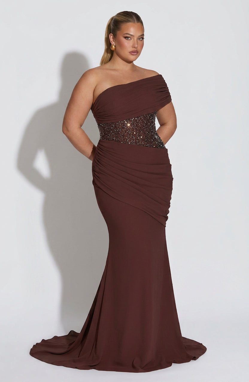 Ellora Gown - Plum Brown - Plus size model