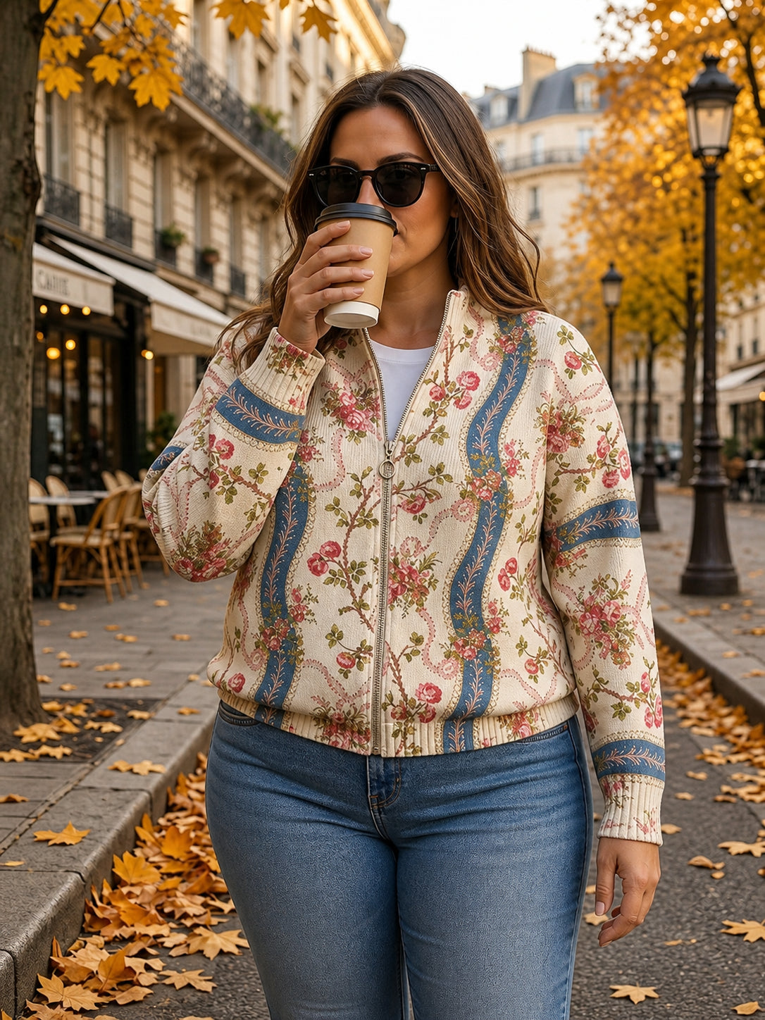Judith | Paisley Pattern Zip Cardigan - Plus size model