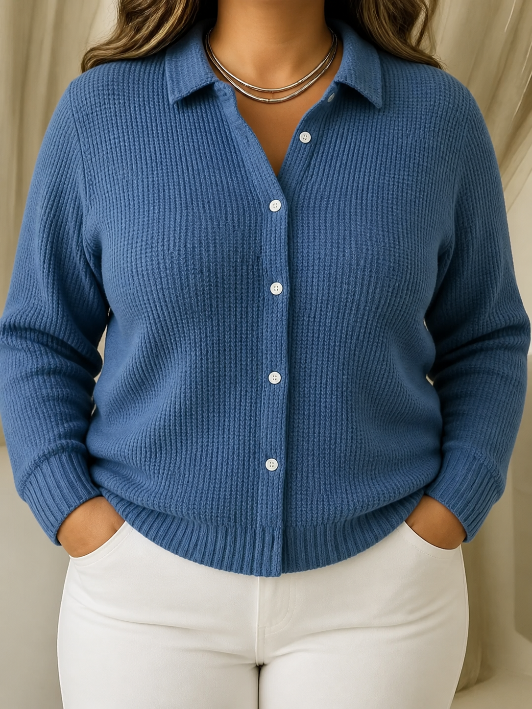Camille | Textured Knit Button-Up Cardigan - Plus size model